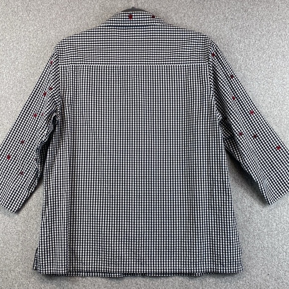 Mountain Lake gingham button down/up M ladybug & flower embroidery 3/4 sleeve - Picture 9 of 10